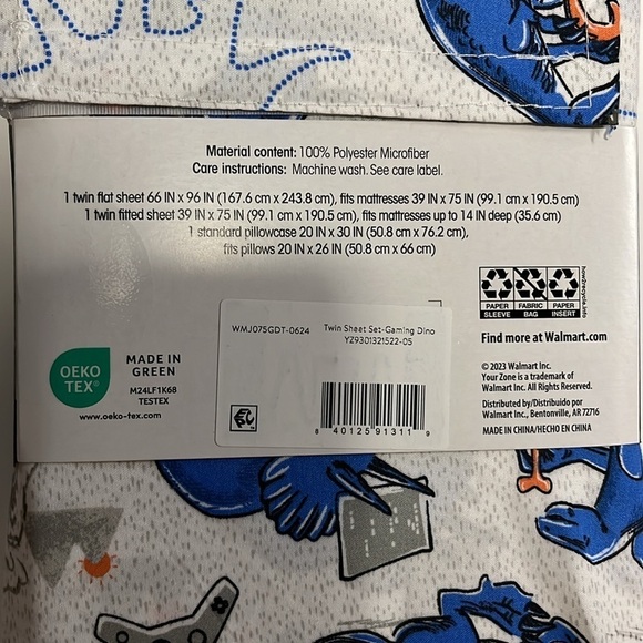 🆕 Gaming Dinosaur Sheets Twin Set in Velcro Storage Bag Blue White - Picture 6 of 6